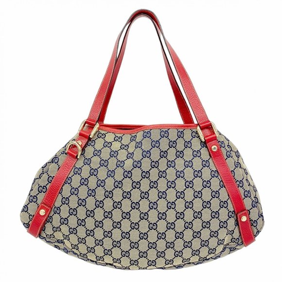 Gucci GG Canvas Abbey Tote Bag 130736 Navy Red Champagne Women's - Picture 1 of 9